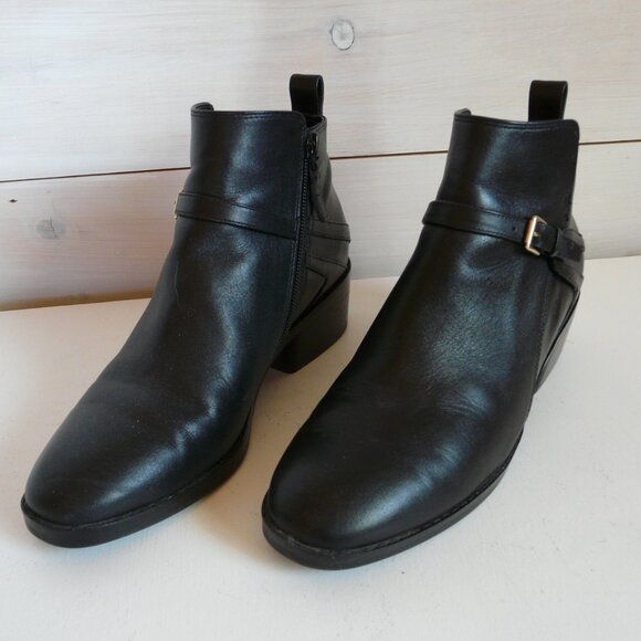 Cole Haan Grand OS Black Leather Ankle Zip Boots Women's 7 B Criss Cross Buckle - Picture 6 of 13